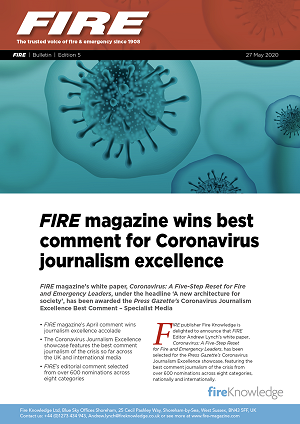 FIRE magazine wins best comment for Coronavirus journalism excellence cover