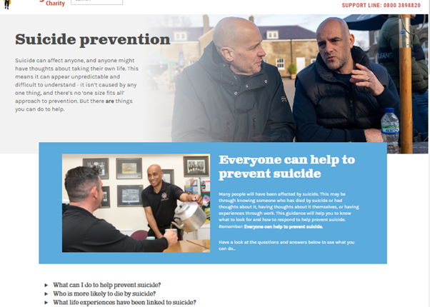 A snapshot of the Fire Fighter's Charity website