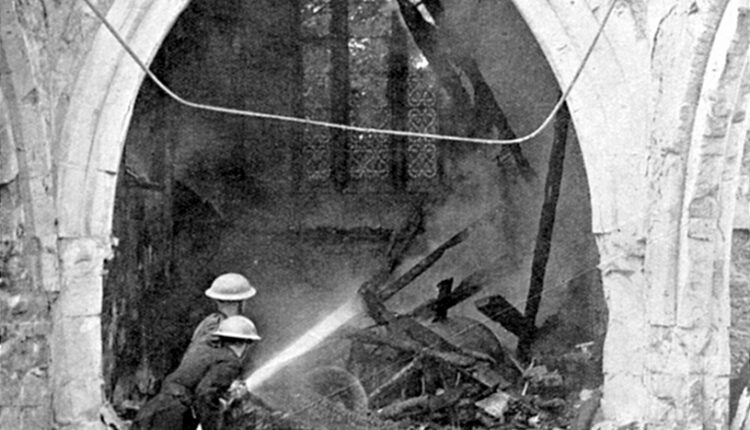 British firefighters spraying church, World War II